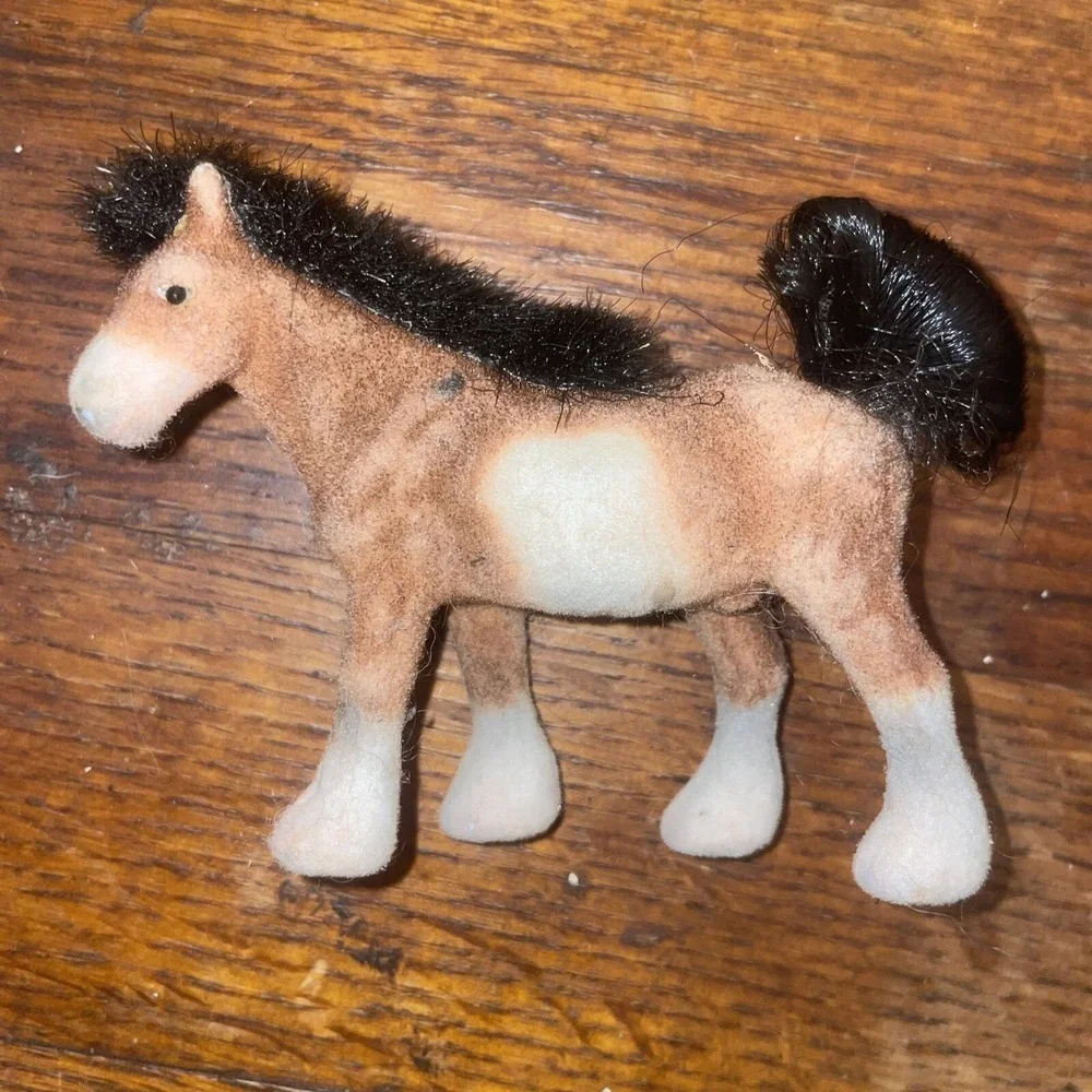 Vintage Lot 7 Toy Velvet Flocked Coated Horses‎ Ponies Figures 3